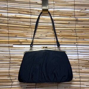 Vintage INGBER Elegant Black Satin Evening Clutch with Gold Frame